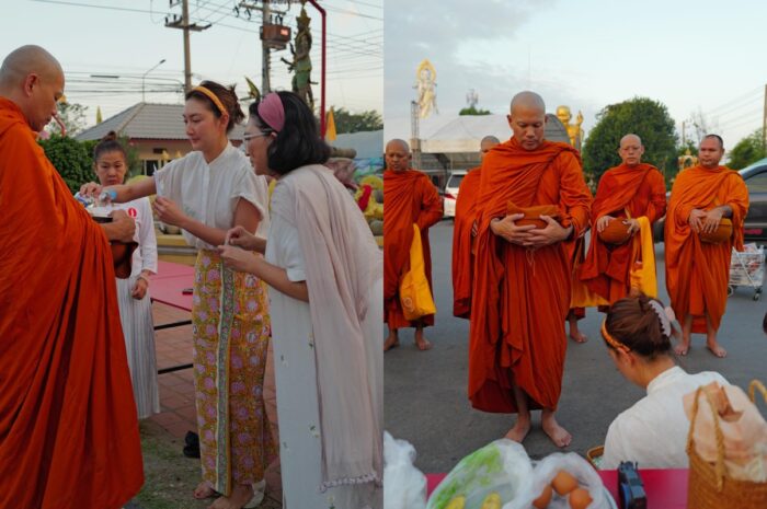 “แพนเค้ก เขมนิจ” เผยโมเมนต์ ใส่บาตร “หลวงพี่หมี” หลังปลงผมบวชในวันพ่อ