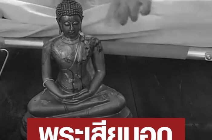 หนุ่มคลั่งทะเลาะกับหลวงพี่ ปีนพระประธานโบสถ์ พลัดตกพระพุทธรูปเสียบอกดับ