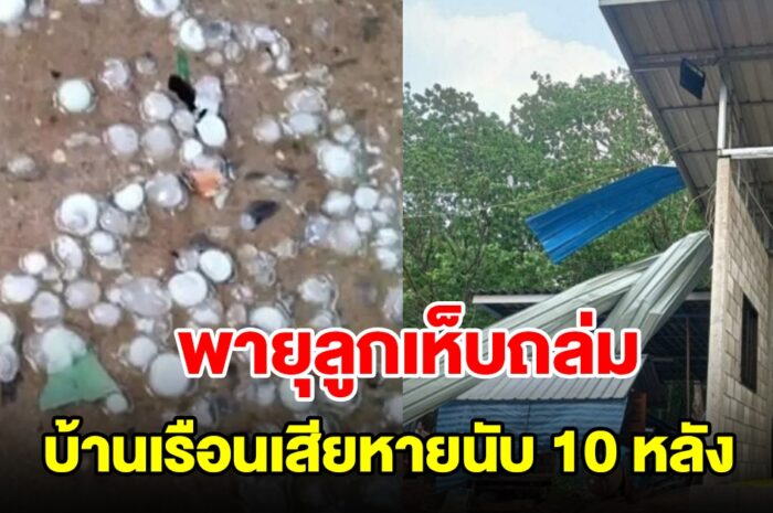 พายุลูกเห็บถล่ม ซัดหลังคาปลิวว่อน บ้านเรือนเสียหายนับ 10 หลัง