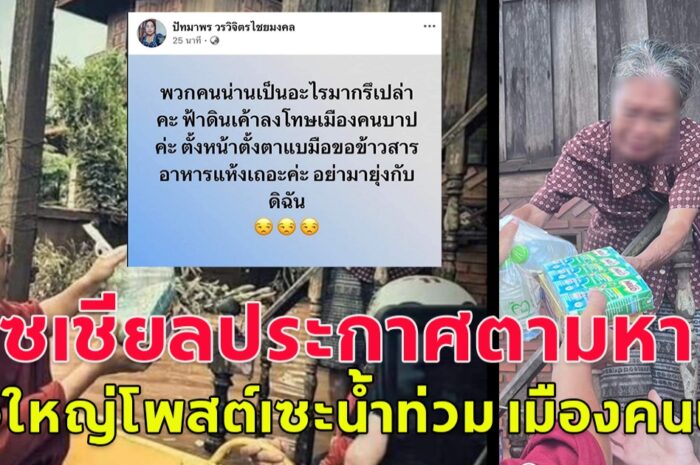 สาวใหญ๋โพสต์แซะ น้ำท่วมจังหวัดน่าน ฟ้าดินลงโทษเมืองคนบาป แบมือขอข้าวสาร อาหารแห้ง โซเชียลแห่ตามหาตัว